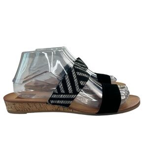 Dolce Vita Aztec Tribal Southwestern Black White Slip On Wedge Sandals SZ 8.5